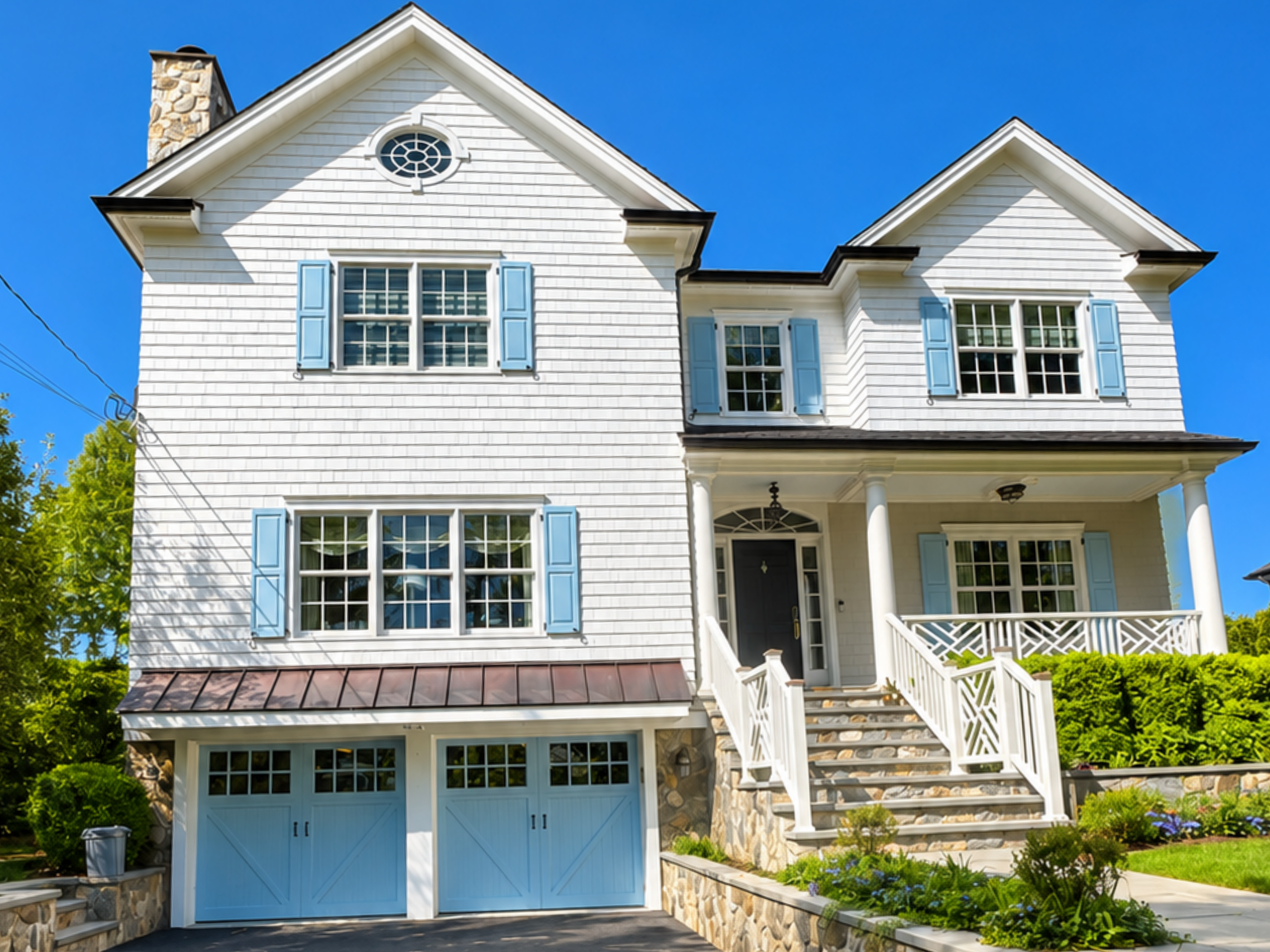 Power washing project in Rye, New York with cleaned exterior surfaces.