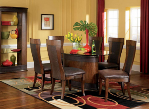 Use elements like rugs to draw color ideas from for your dining room