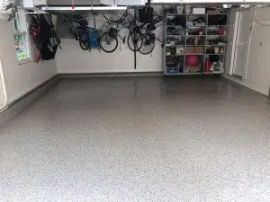 garage floor that is grey with black speckles